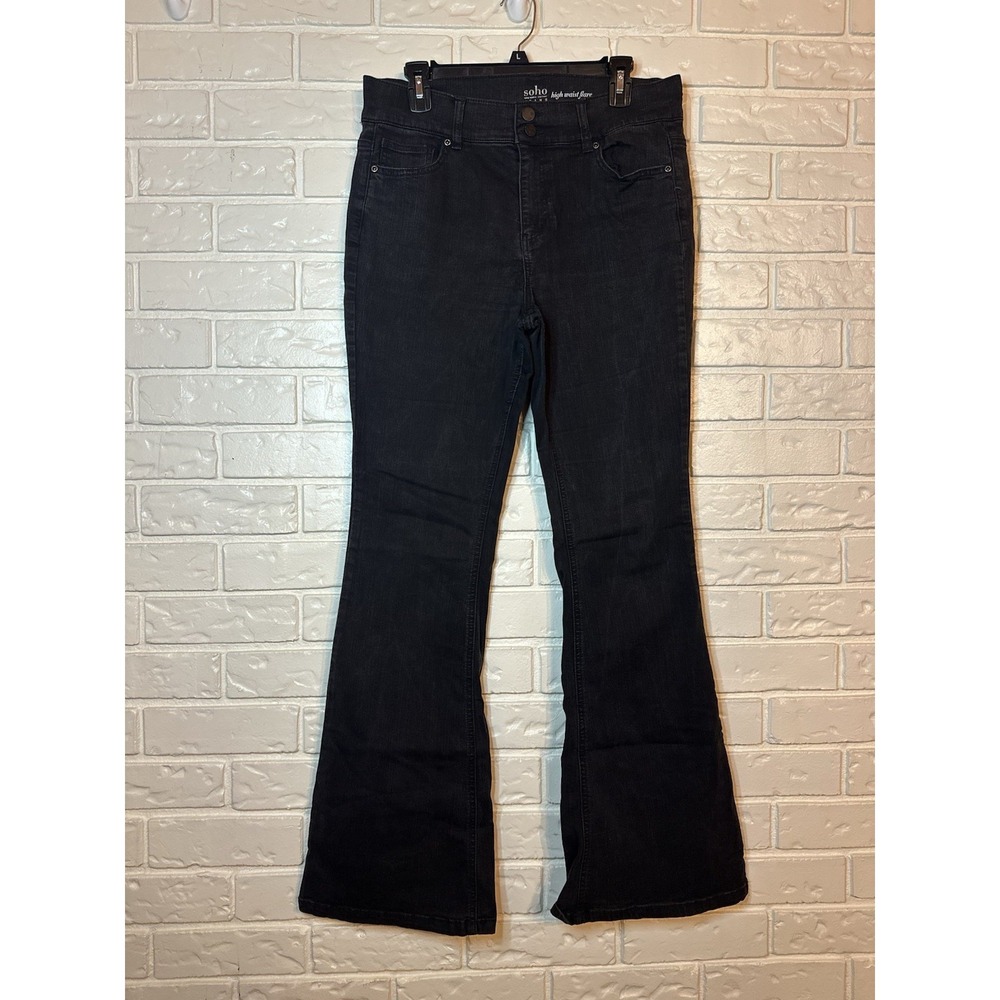Soho Jeans Women's 12 High Waist Flare Dark Rinse NYC It-Girl Black Denim